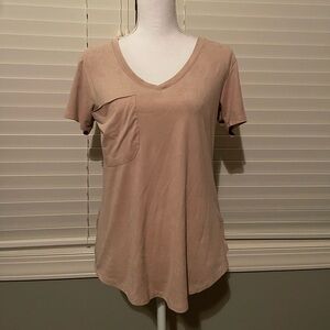 Women's Tan Suede V-Neck Top